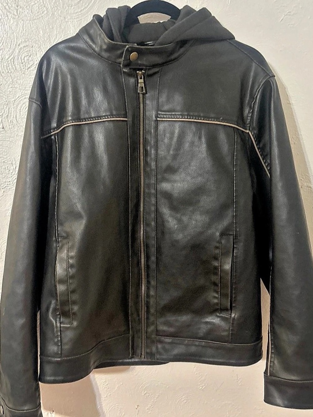 Whispering Smith Men's Black Hooded Leather-Look Jacket